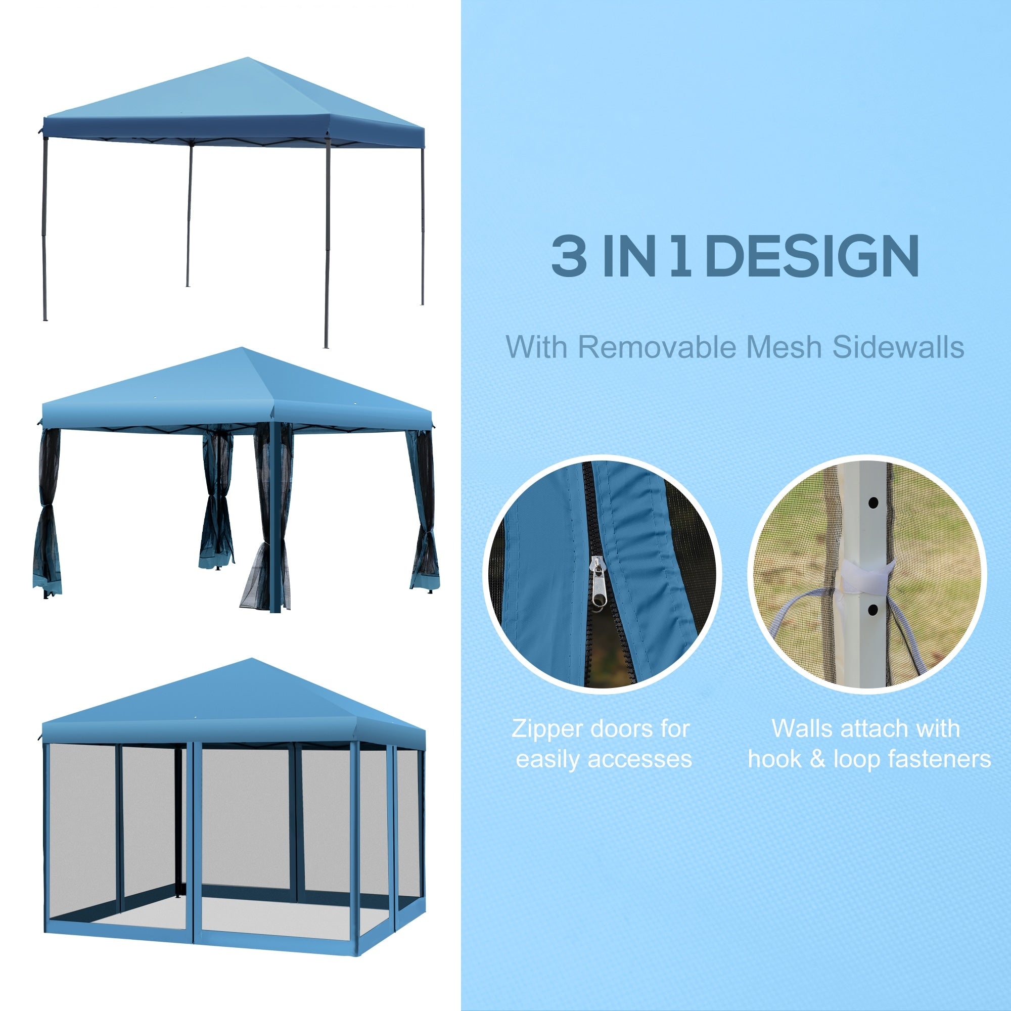 Auvent pop-up robuste Outsunny 10' x 10' avec filet latéral amovible en maille, conception facile à installer, événement de fête en plein air