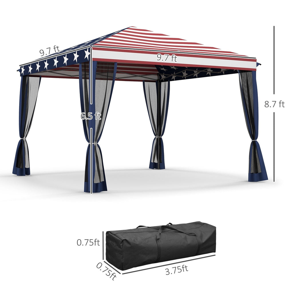 Auvent pop-up robuste Outsunny 10' x 10' avec filet latéral amovible en maille, conception facile à installer, événement de fête en plein air