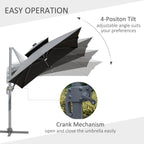 Parasol de terrasse solaire à LED Outsunny de 3 m, parasol suspendu décalé avec rotation à 360°, base croisée, 8 baleines, inclinaison et manivelle
