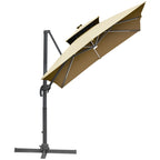 Parasol de terrasse solaire à LED Outsunny de 3 m, parasol suspendu décalé avec rotation à 360°, base croisée, 8 baleines, inclinaison et manivelle