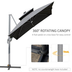 Parasol de terrasse solaire à LED Outsunny de 3 m, parasol suspendu décalé avec rotation à 360°, base croisée, 8 baleines, inclinaison et manivelle