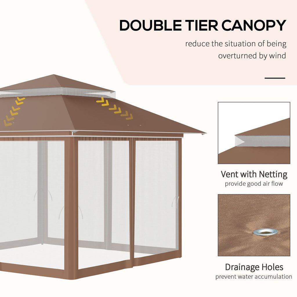 Outsunny 12' x 12' Pop Up Canopy Sun Shade Tente instantanée pliable avec filet latéral en maille, hauteur réglable sur 3 niveaux