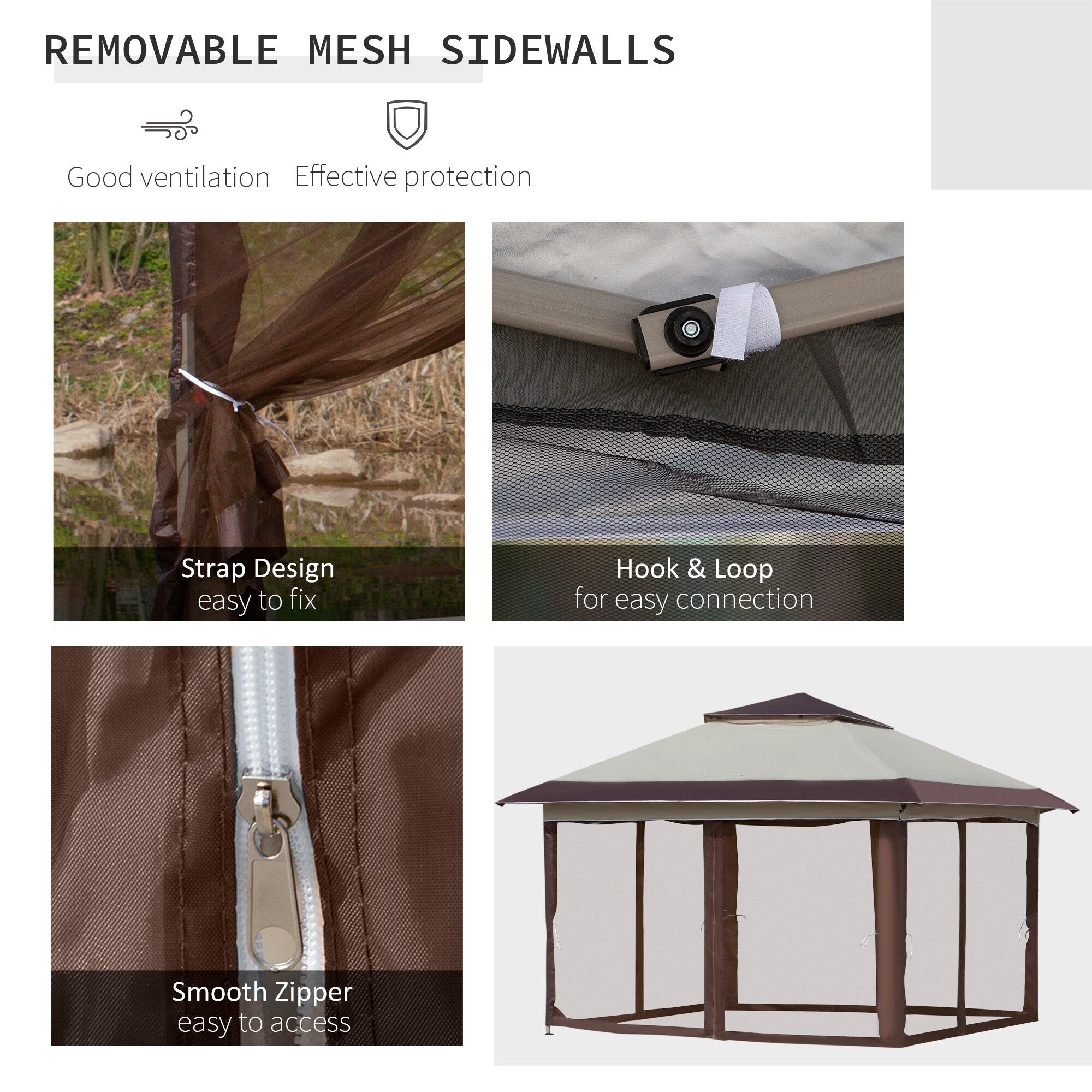 Outsunny 12' x 12' Pop Up Canopy Sun Shade Tente instantanée pliable avec filet latéral en maille, hauteur réglable sur 3 niveaux