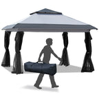 Outsunny 12' x 12' Pop Up Canopy Sun Shade Tente instantanée pliable avec filet latéral en maille, hauteur réglable sur 3 niveaux