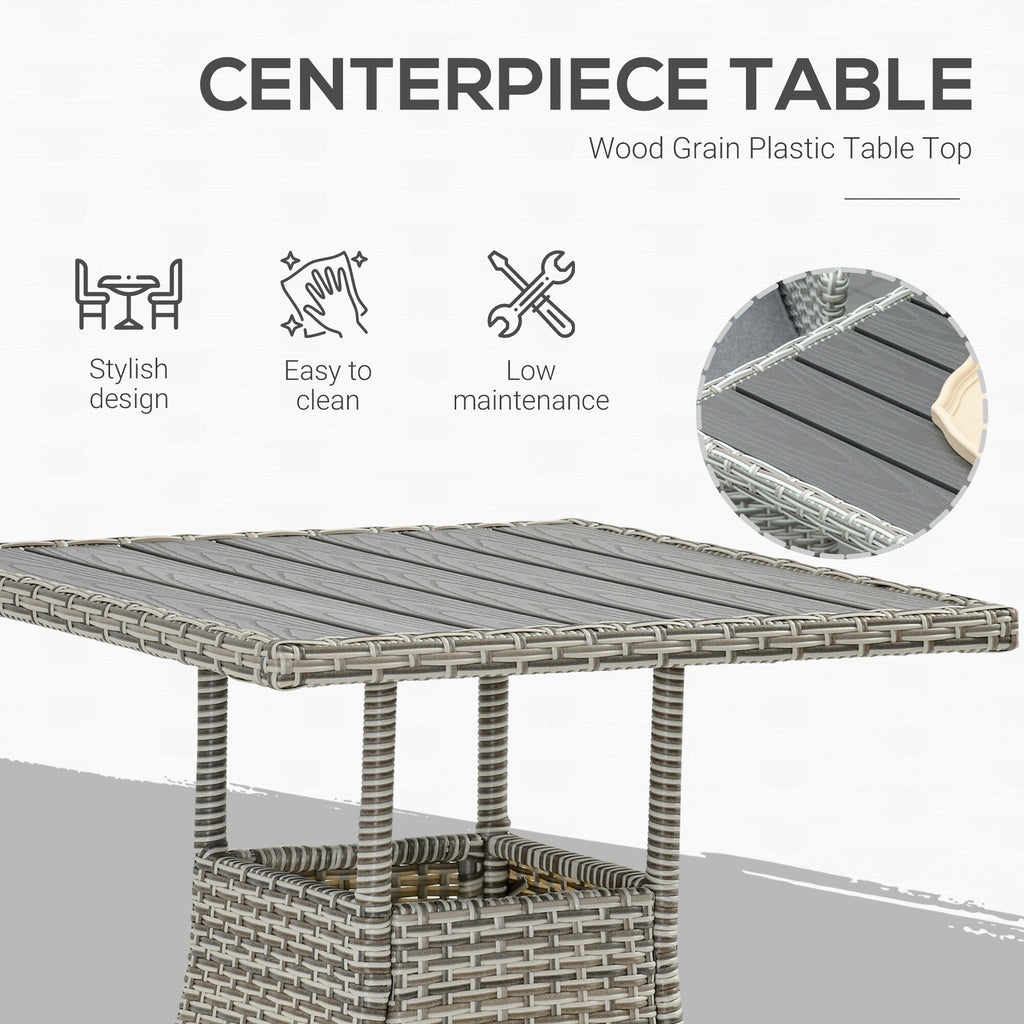 Ensemble de 3 canapés de patio Outsunny en rotin synthétique, chaises inclinables d'extérieur, table basse avec plateau en plastique grain de bois