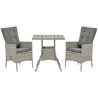 Ensemble de 3 canapés de patio Outsunny en rotin synthétique, chaises inclinables d'extérieur, table basse avec plateau en plastique grain de bois