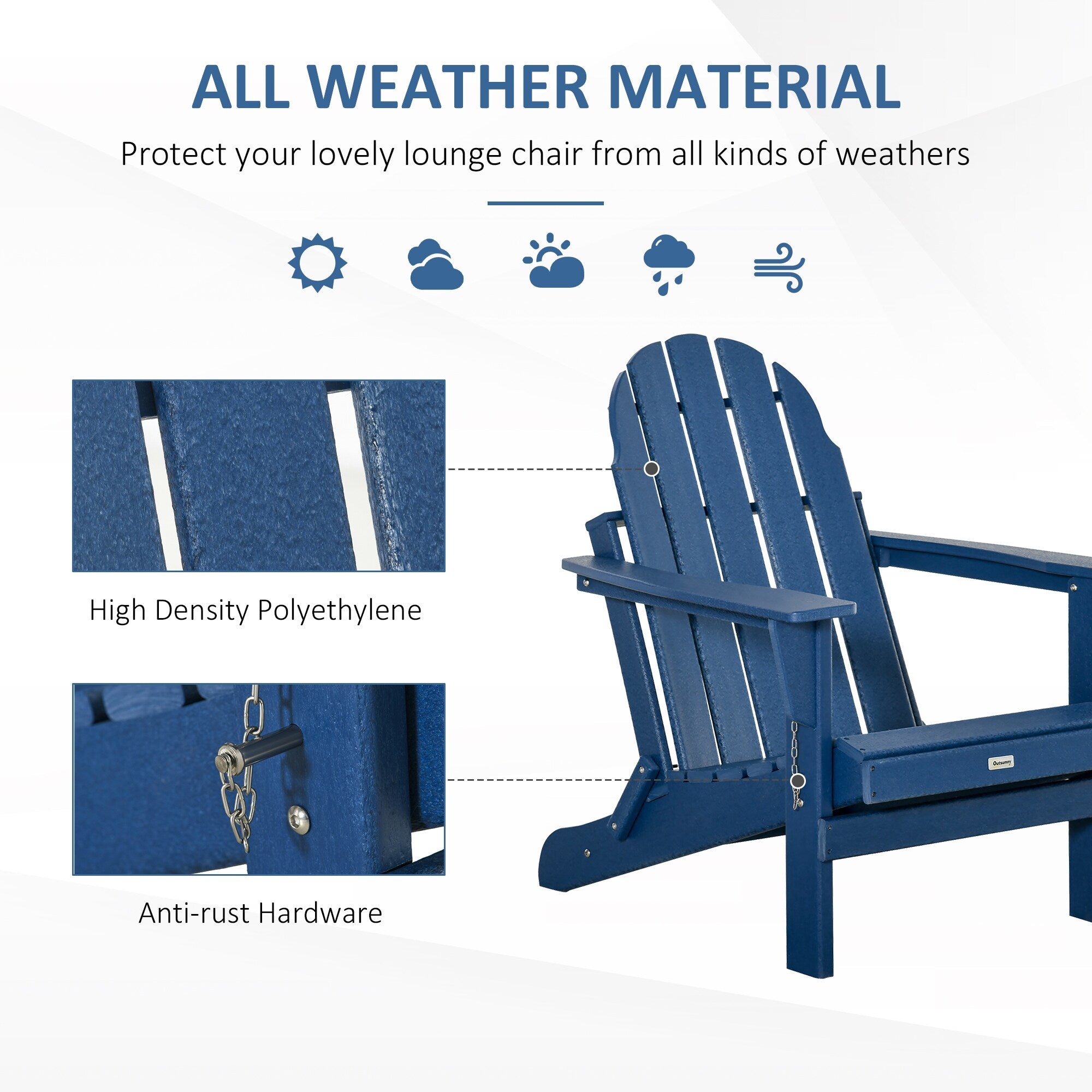 Chaise pliante Adirondack Outsunny, chaises de plage pliantes en plastique PEHD pour terrasse et jardin
