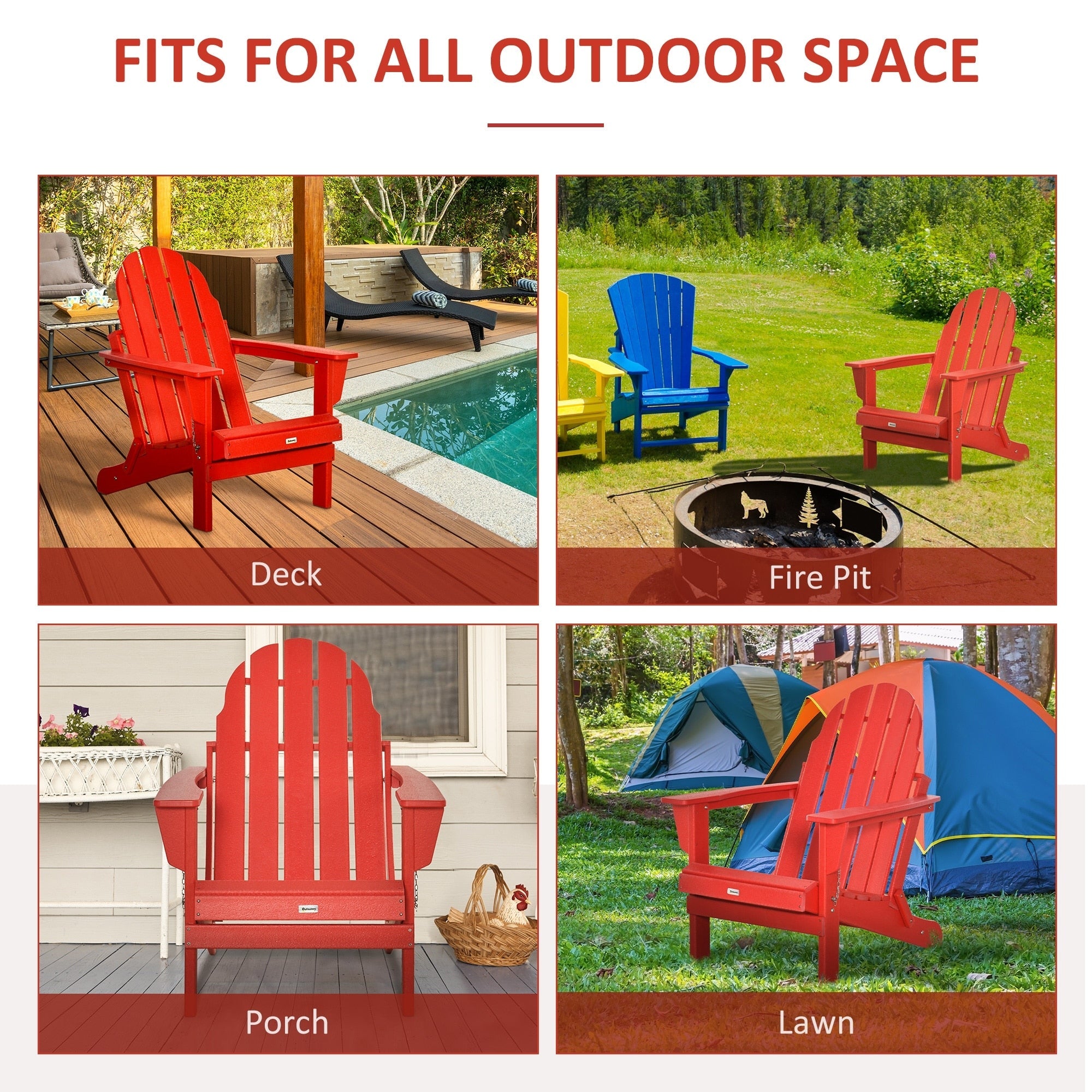 Chaise pliante Adirondack Outsunny, chaises de plage pliantes en plastique PEHD pour terrasse et jardin