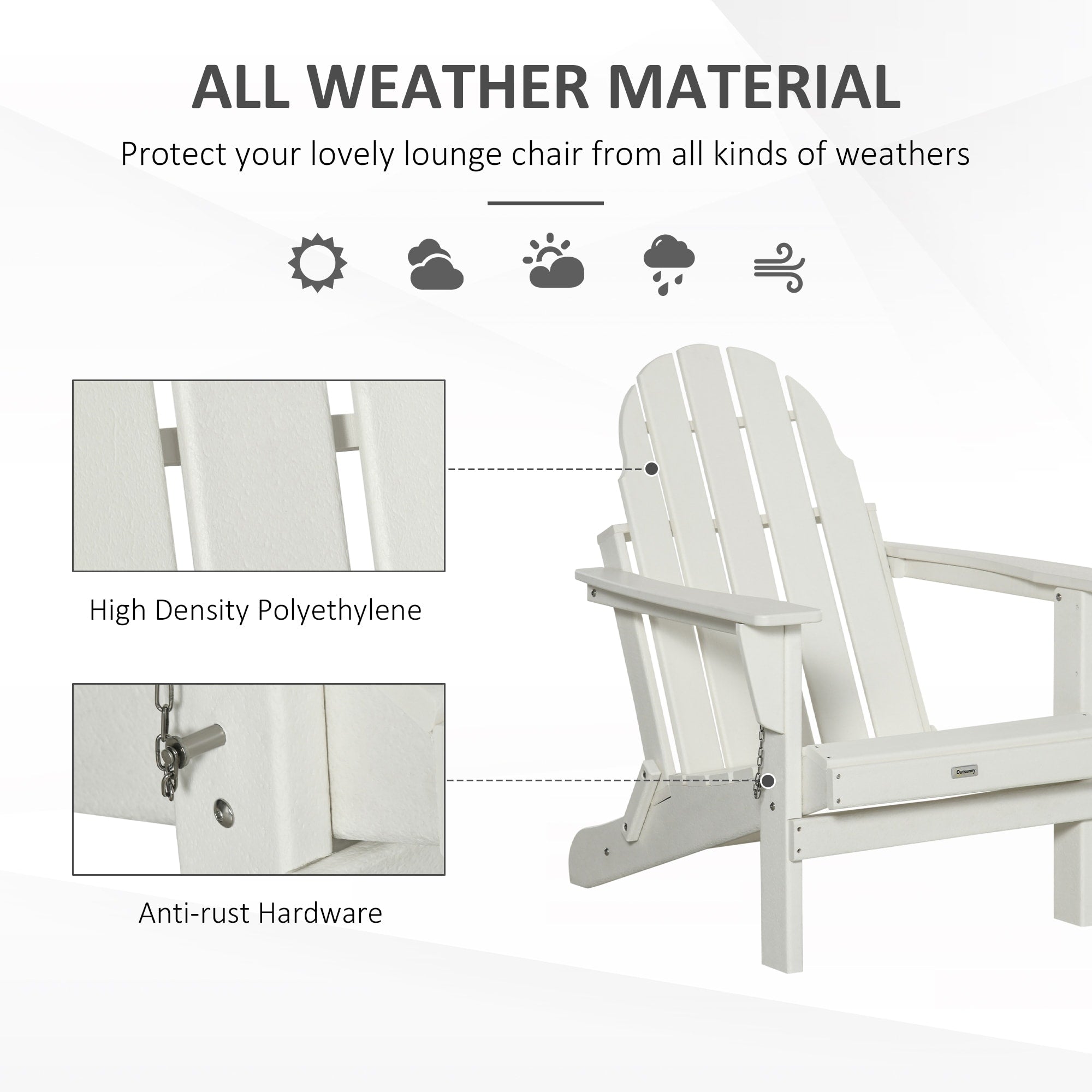Chaise pliante Adirondack Outsunny, chaises de plage pliantes en plastique PEHD pour terrasse et jardin