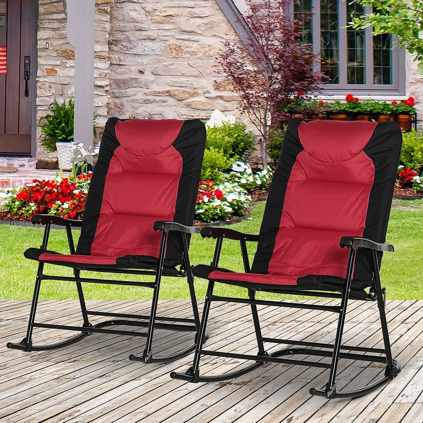 Ensemble de chaises à bascule pliantes Outsunny avec siège et dossier rembourrés, oreiller