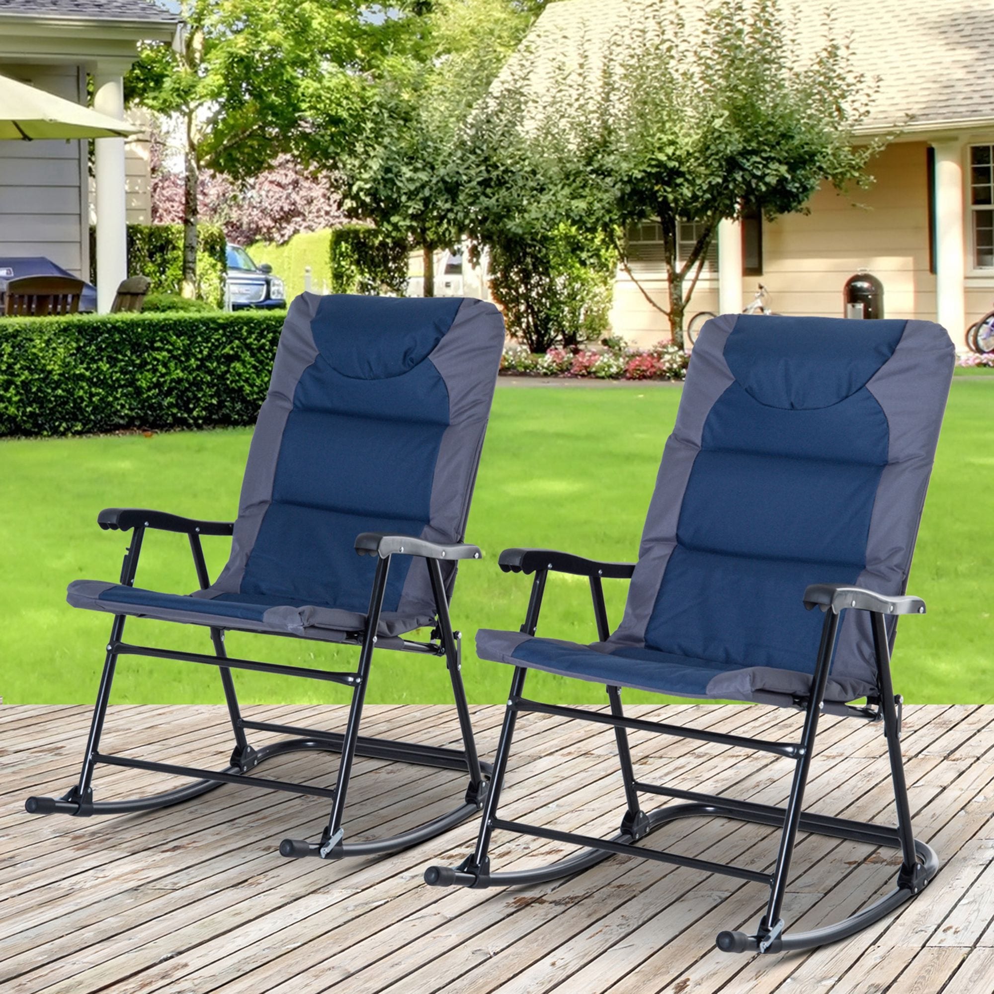 Ensemble de chaises à bascule pliantes Outsunny avec siège et dossier rembourrés, oreiller