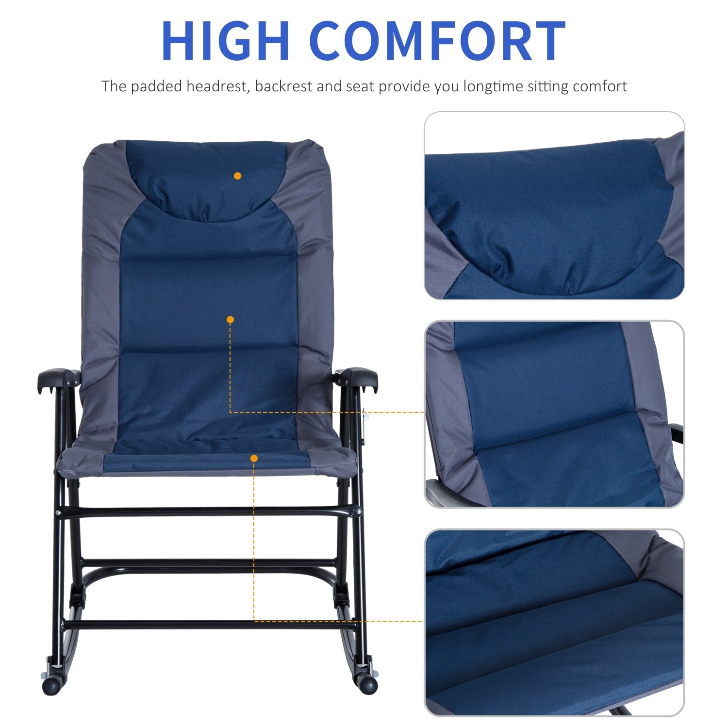Ensemble de chaises à bascule pliantes Outsunny avec siège et dossier rembourrés, oreiller