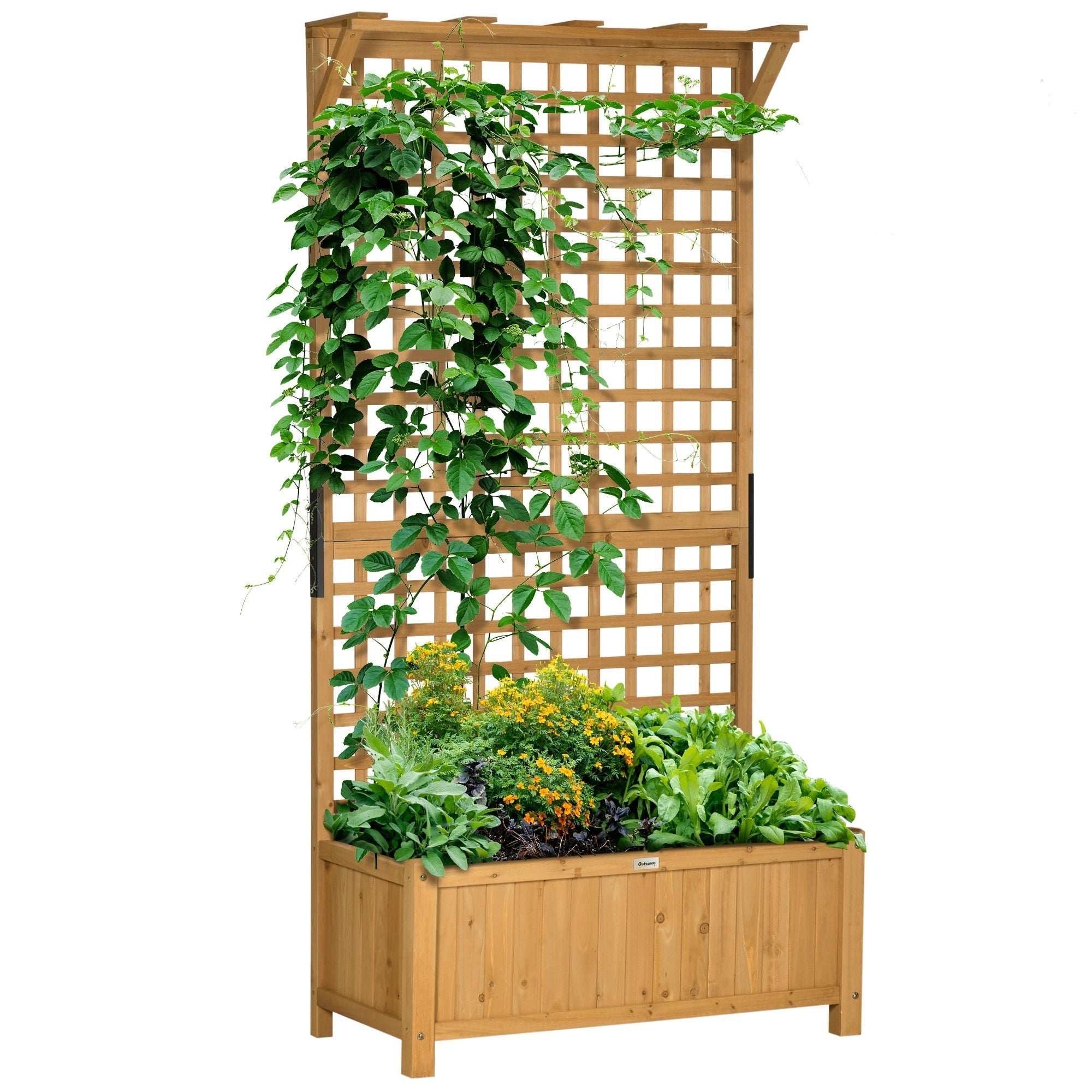 Jardinière en bois Outsunny avec treillis, plate-bande surélevée pour plantes grimpantes avec trous de drainage et toit