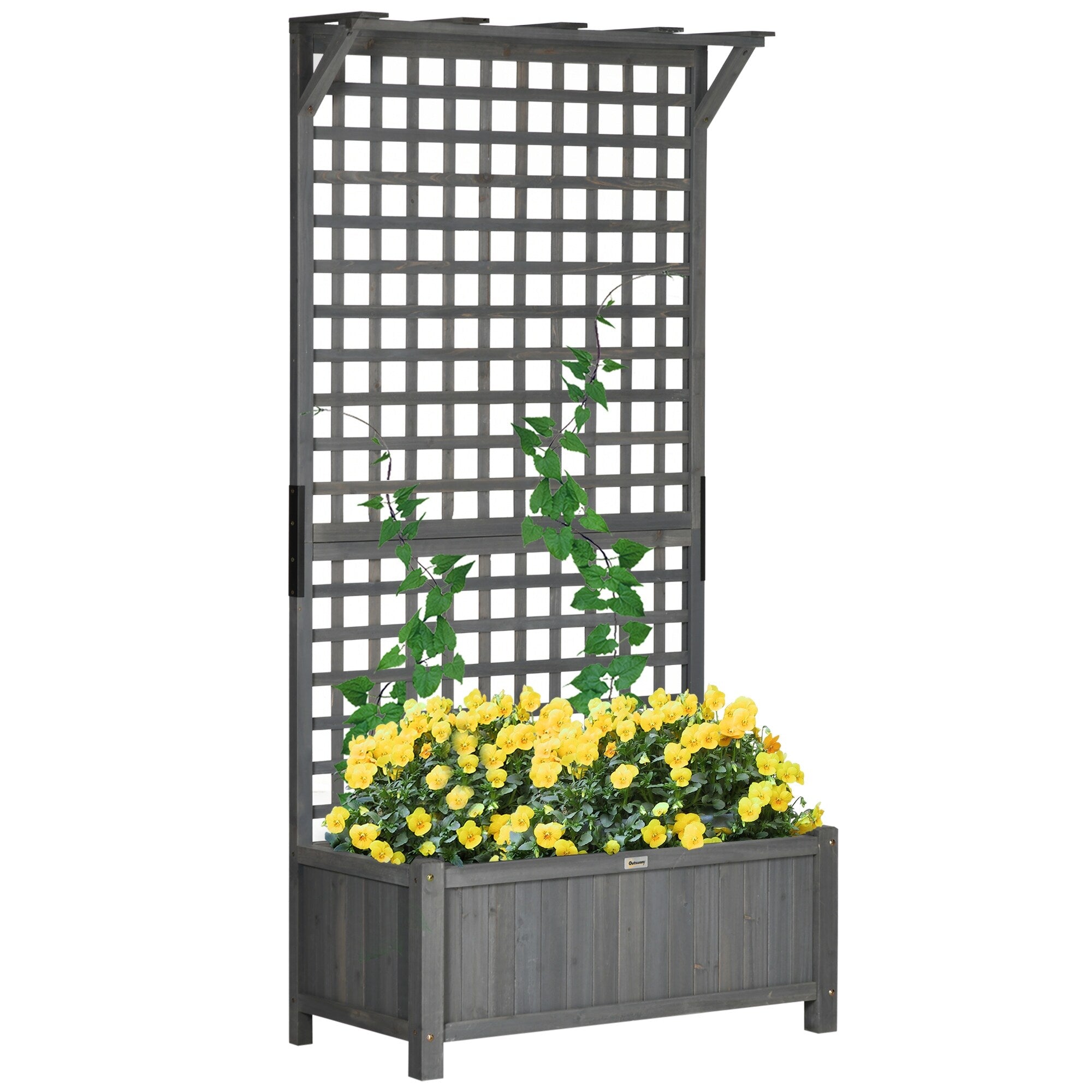 Jardinière en bois Outsunny avec treillis, plate-bande surélevée pour plantes grimpantes avec trous de drainage et toit