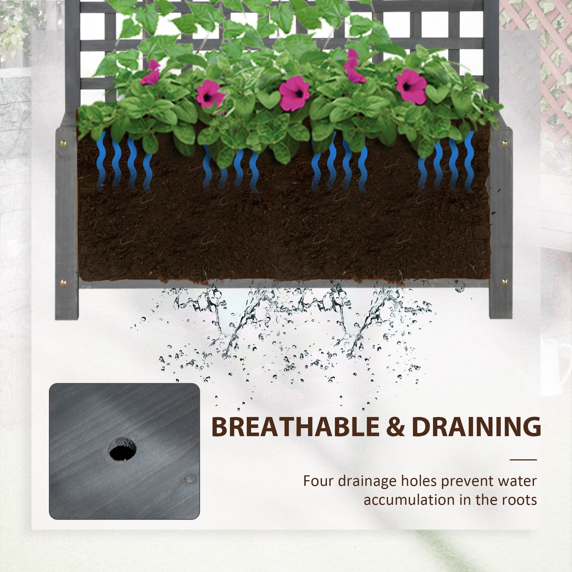 Jardinière en bois Outsunny avec treillis, plate-bande surélevée pour plantes grimpantes avec trous de drainage et toit