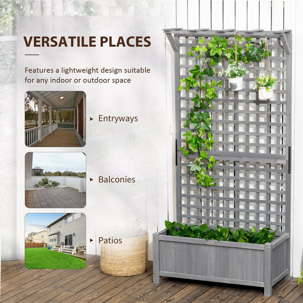 Jardinière en bois Outsunny avec treillis, plate-bande surélevée pour plantes grimpantes avec trous de drainage et toit