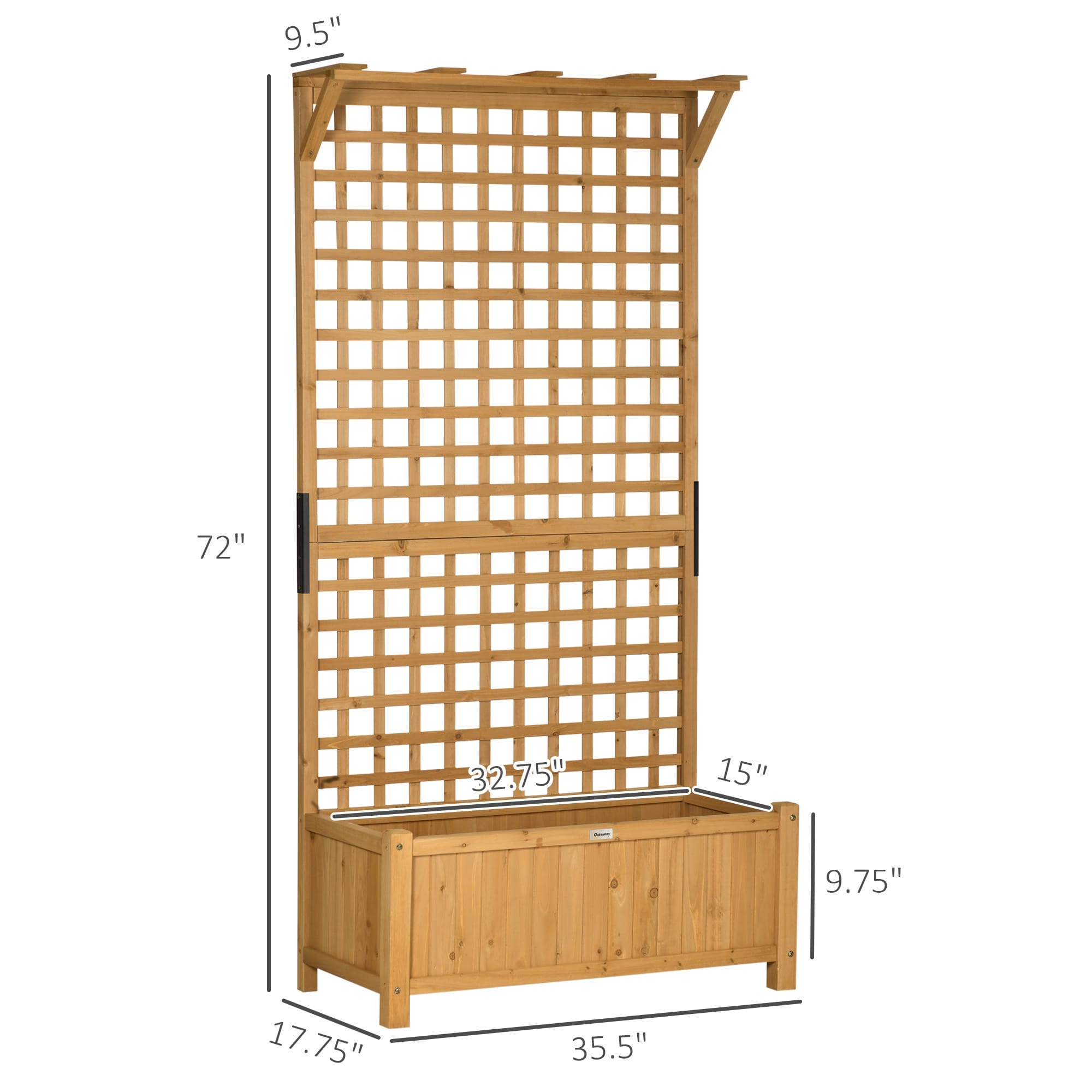 Jardinière en bois Outsunny avec treillis, plate-bande surélevée pour plantes grimpantes avec trous de drainage et toit