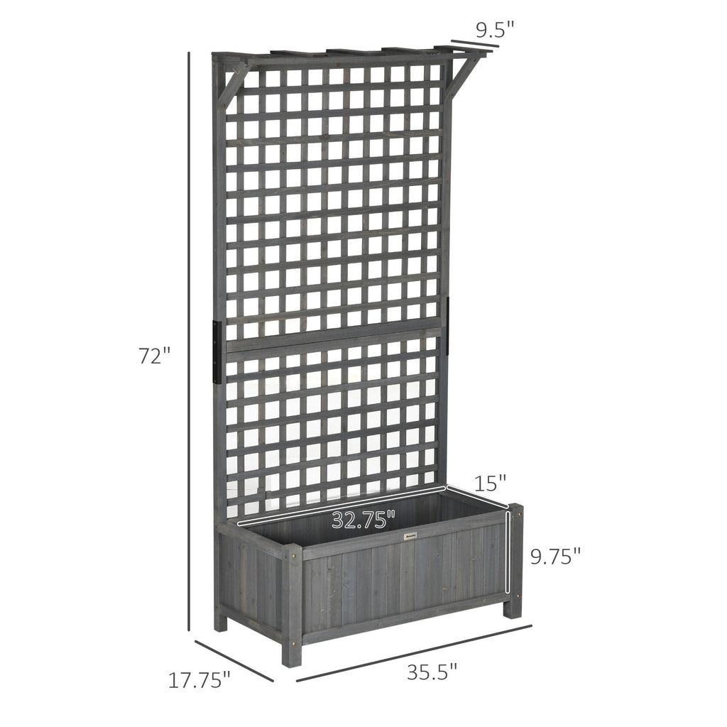 Jardinière en bois Outsunny avec treillis, plate-bande surélevée pour plantes grimpantes avec trous de drainage et toit