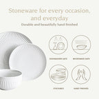 Service de table cannelé en porcelaine blanche Over and Back, 24 pièces