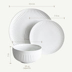 Service de table cannelé en porcelaine blanche Over and Back, 24 pièces