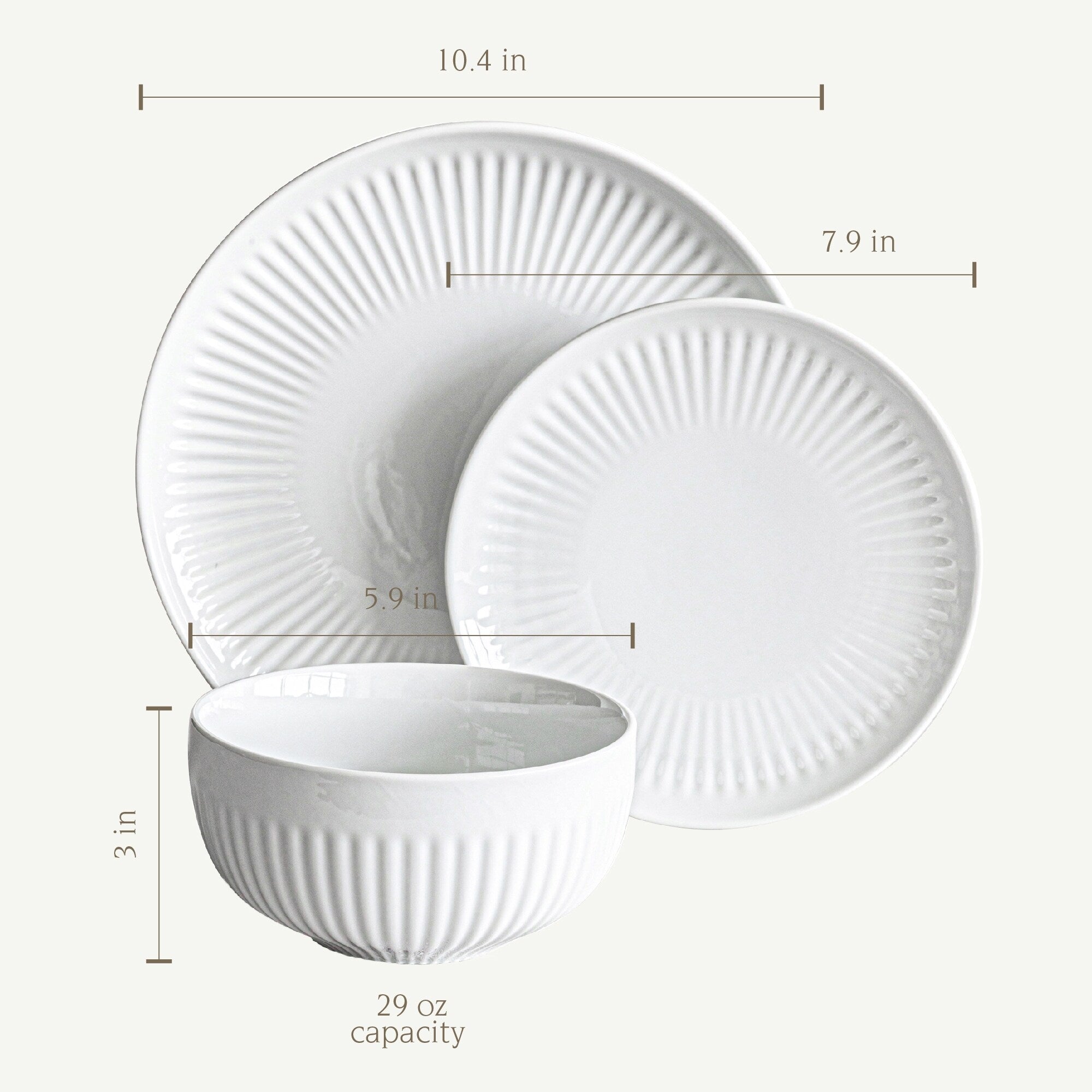 Service de table cannelé en porcelaine blanche Over and Back, 24 pièces