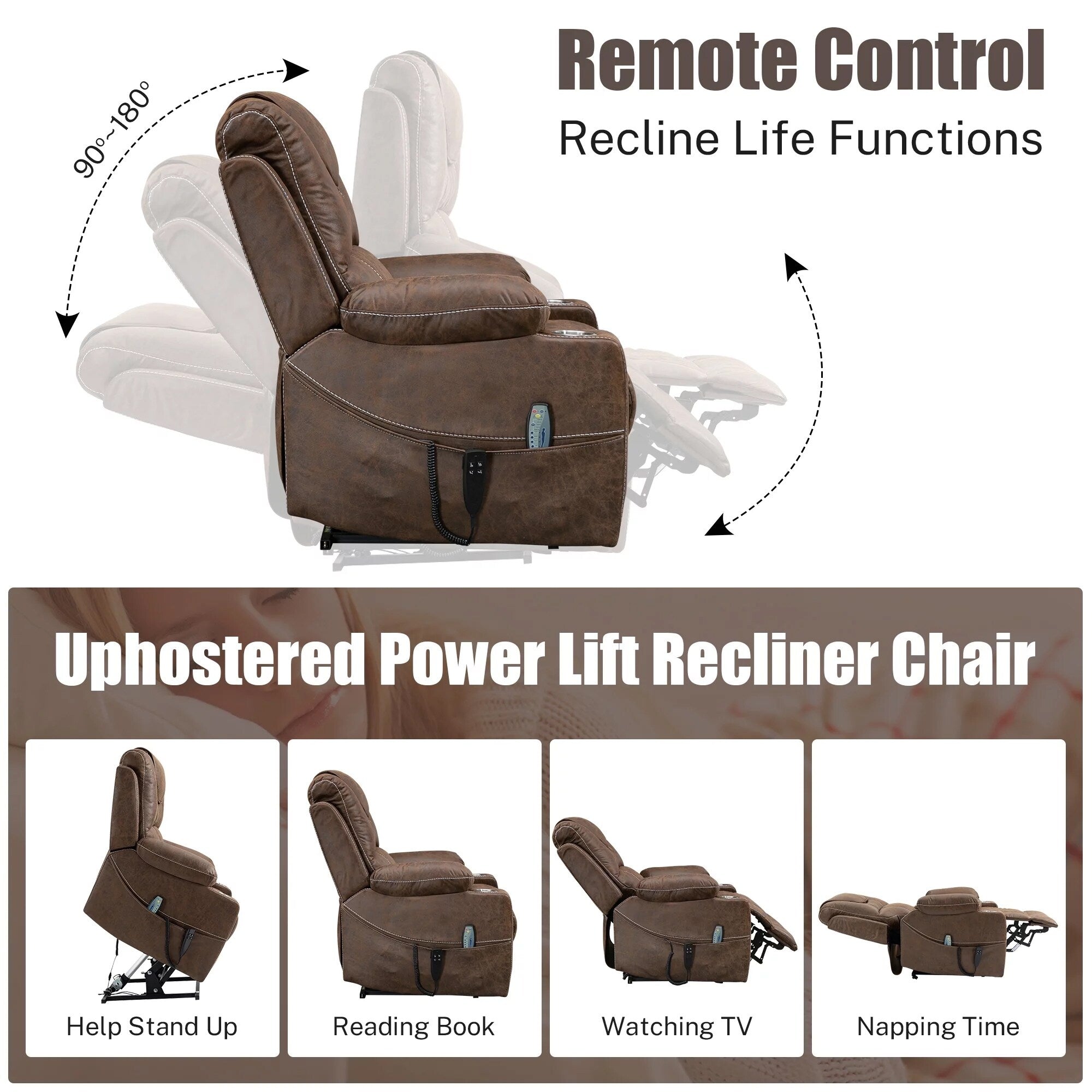 Fauteuil inclinable électrique surdimensionné à 180°, à double moteur et à commande indépendante, modèle phare amélioré