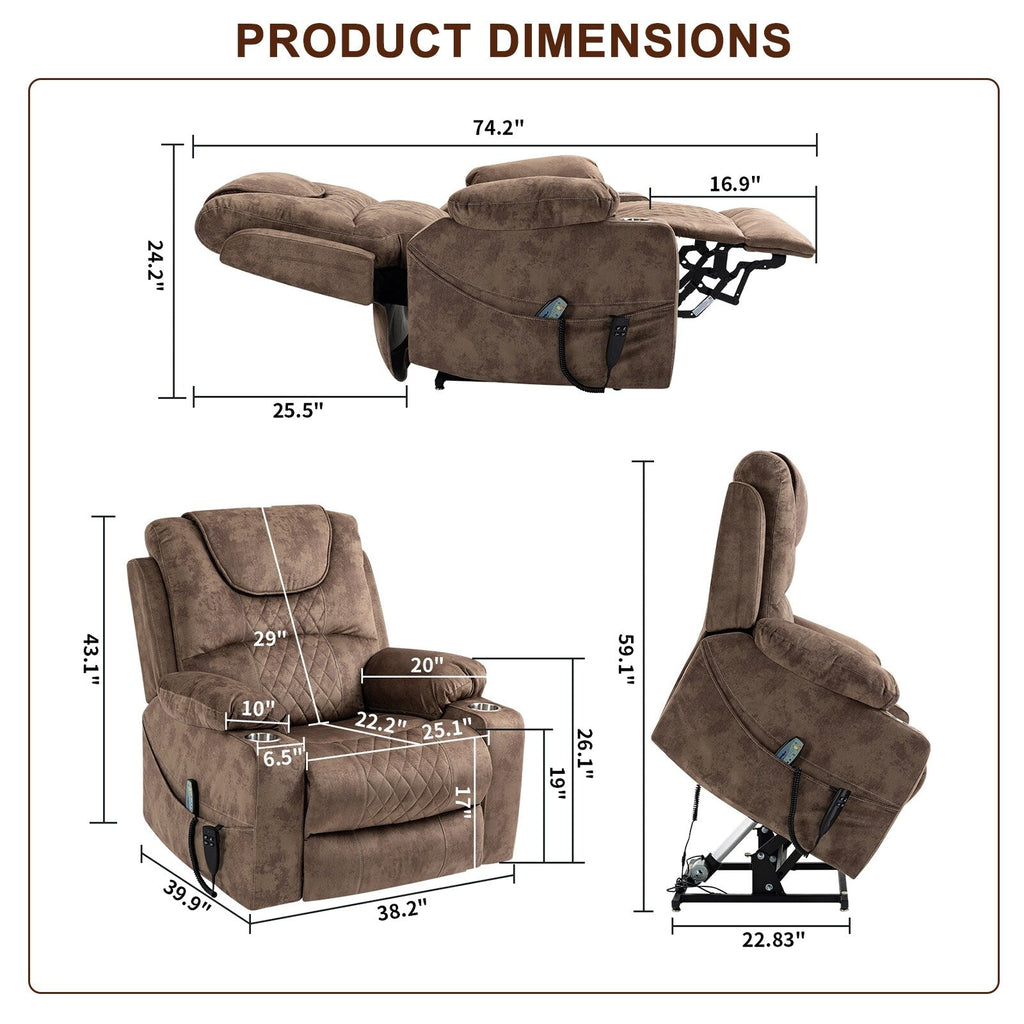 Fauteuil inclinable électrique surdimensionné à 180°, à double moteur et à commande indépendante, modèle phare amélioré