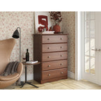 Commode 5 tiroirs 100 % bois massif avec boutons en métal ou en bois de Palace Imports