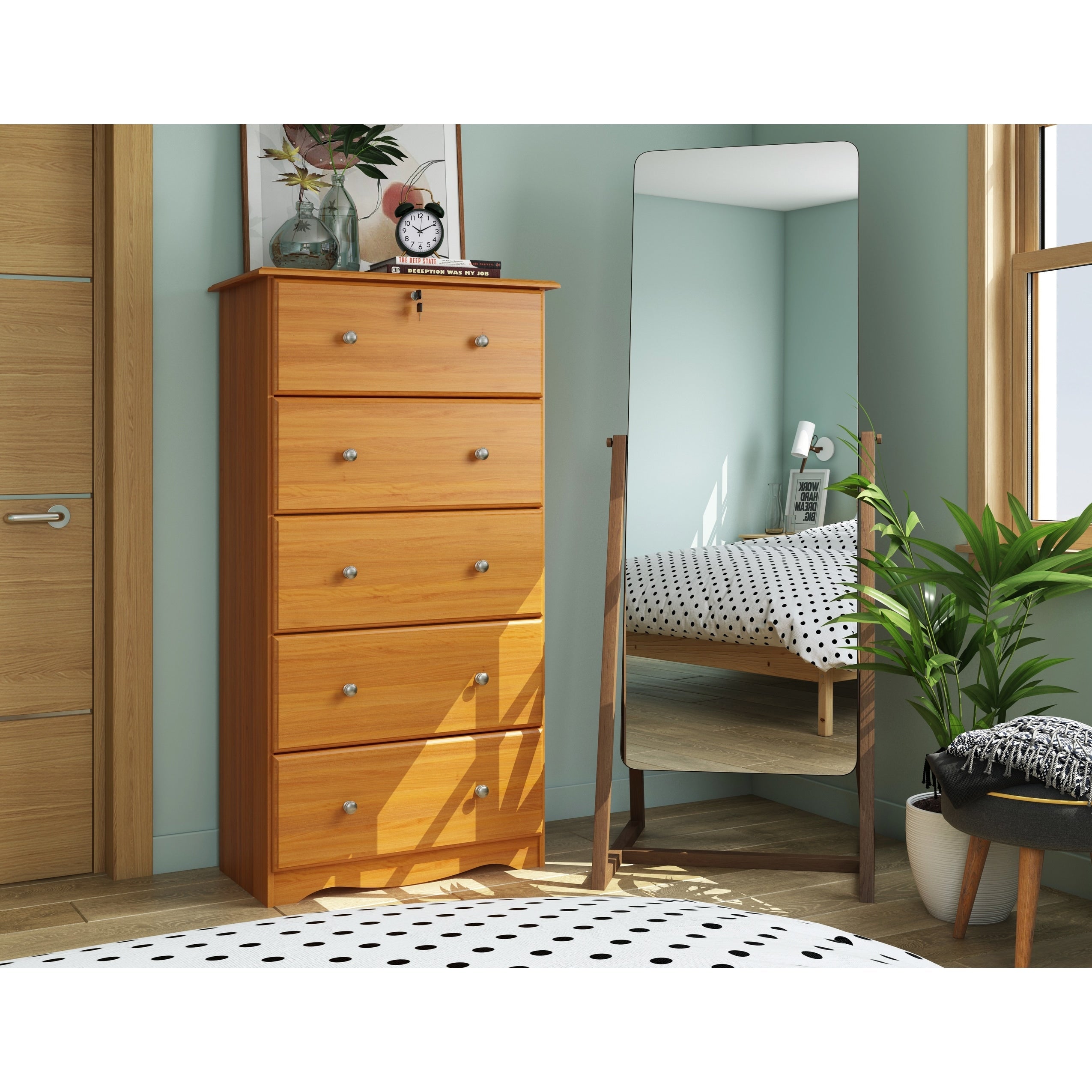 Commode 5 tiroirs géants 100 % bois massif de Palace Imports avec serrure, boutons en métal ou en bois