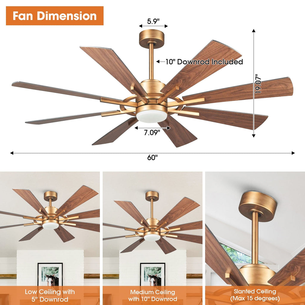 Ventilateur de plafond à LED intégré Parrot Uncle 60 Farmhouse avec lumière et télécommande