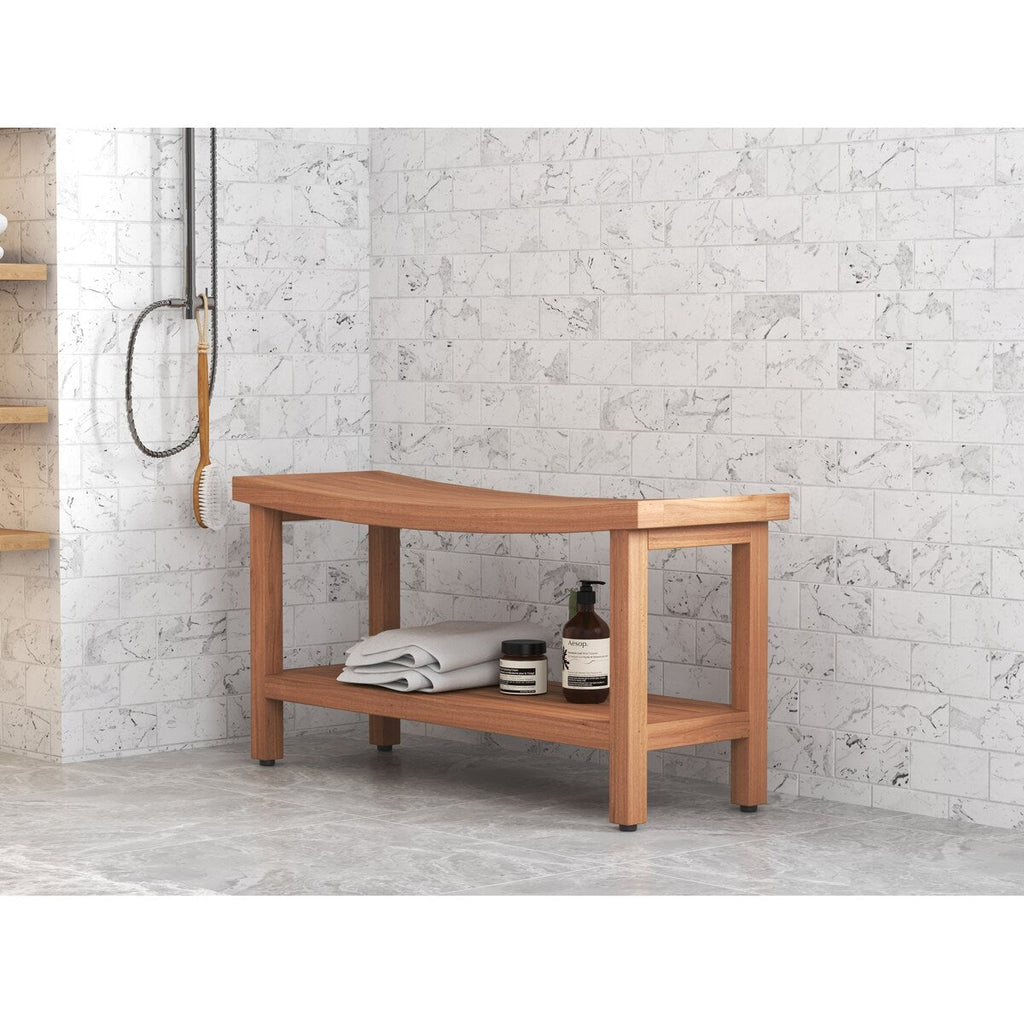Banc de douche breveté en teck Sumba avec étagère