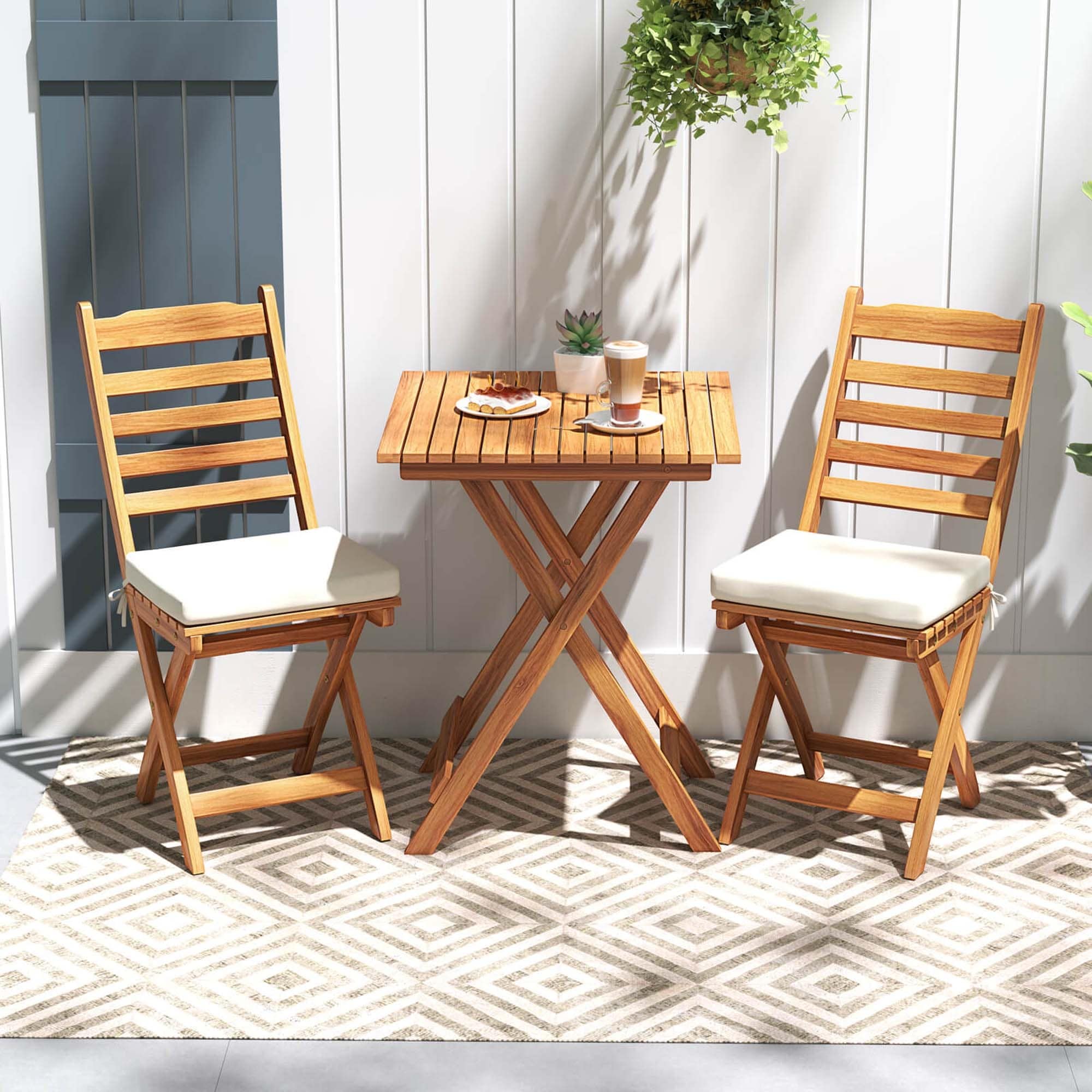 Ensemble bistrot pliant 3 pièces Patiojoy avec coussins d'assise amovibles - Voir les détails