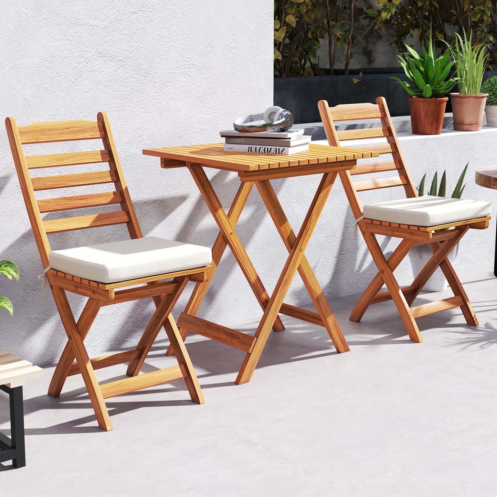 Ensemble bistrot pliant 3 pièces Patiojoy avec coussins d'assise amovibles - Voir les détails
