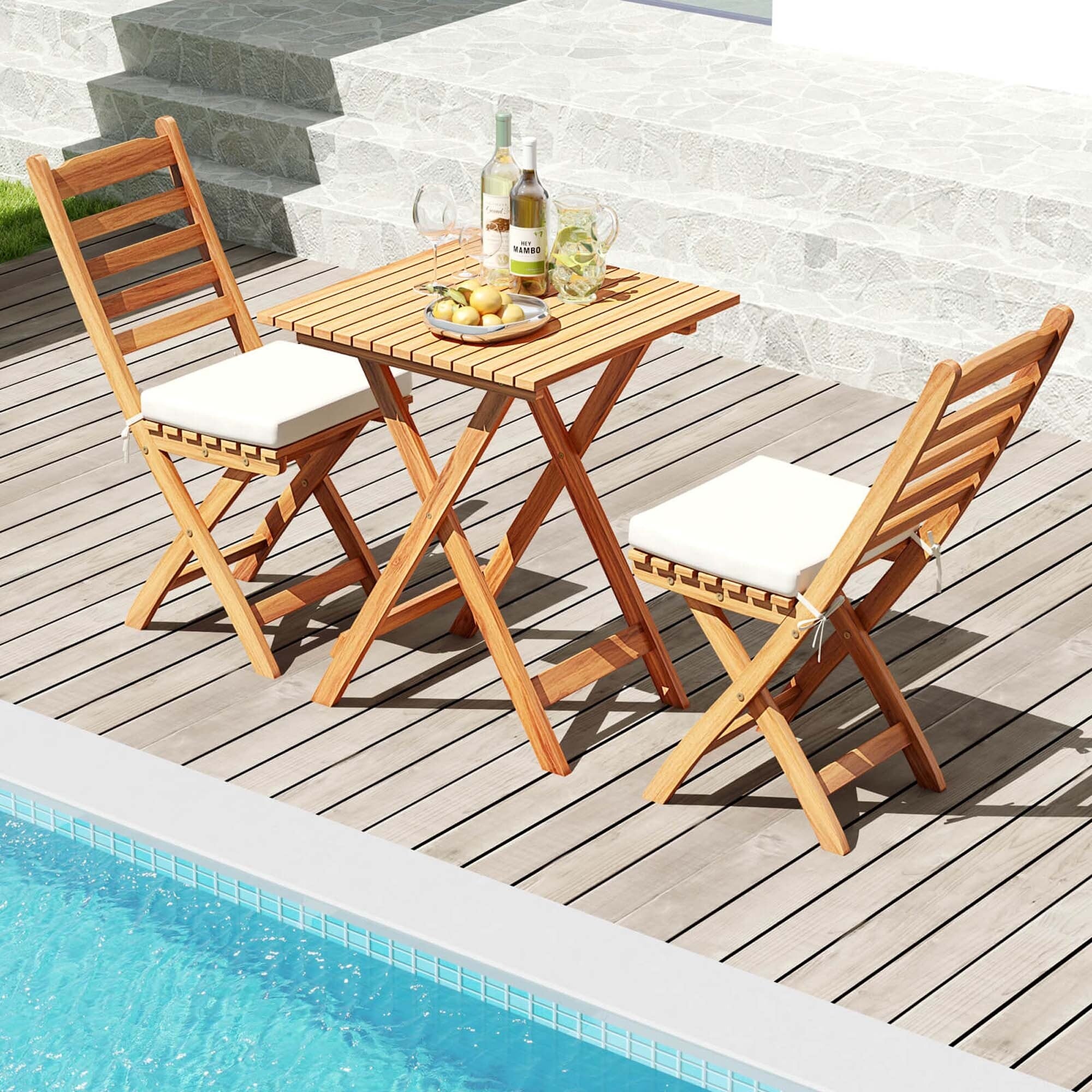 Ensemble bistrot pliant 3 pièces Patiojoy avec coussins d'assise amovibles - Voir les détails
