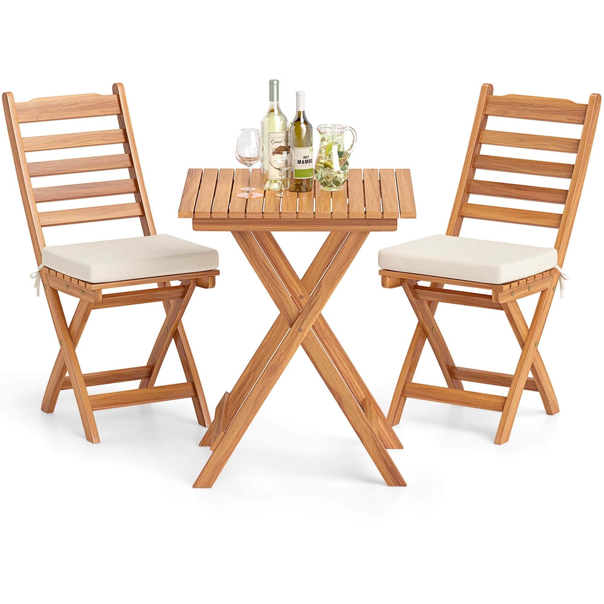 Ensemble bistrot pliant 3 pièces Patiojoy avec coussins d'assise amovibles - Voir les détails
