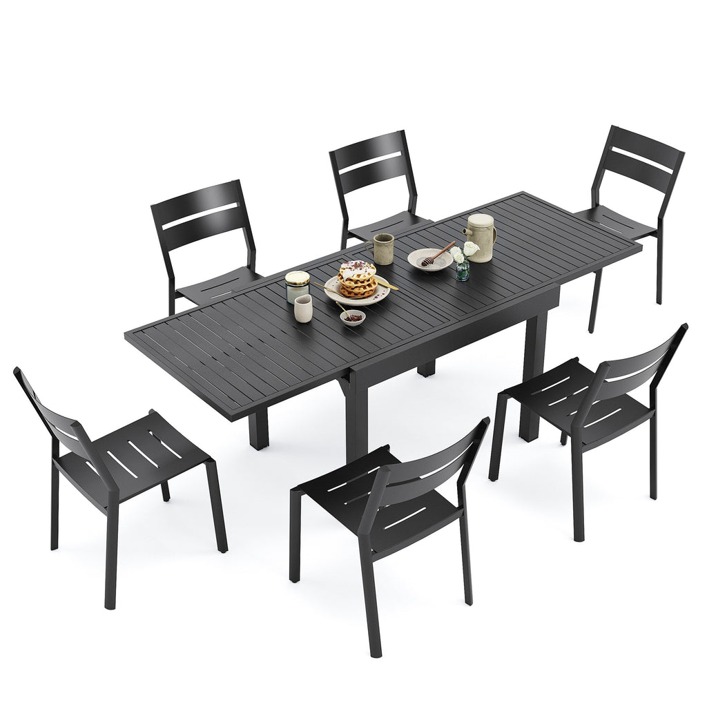 Ensemble de salle à manger d'extérieur en aluminium Pellebant 5/7/9 pièces avec table extensible et chaises empilables