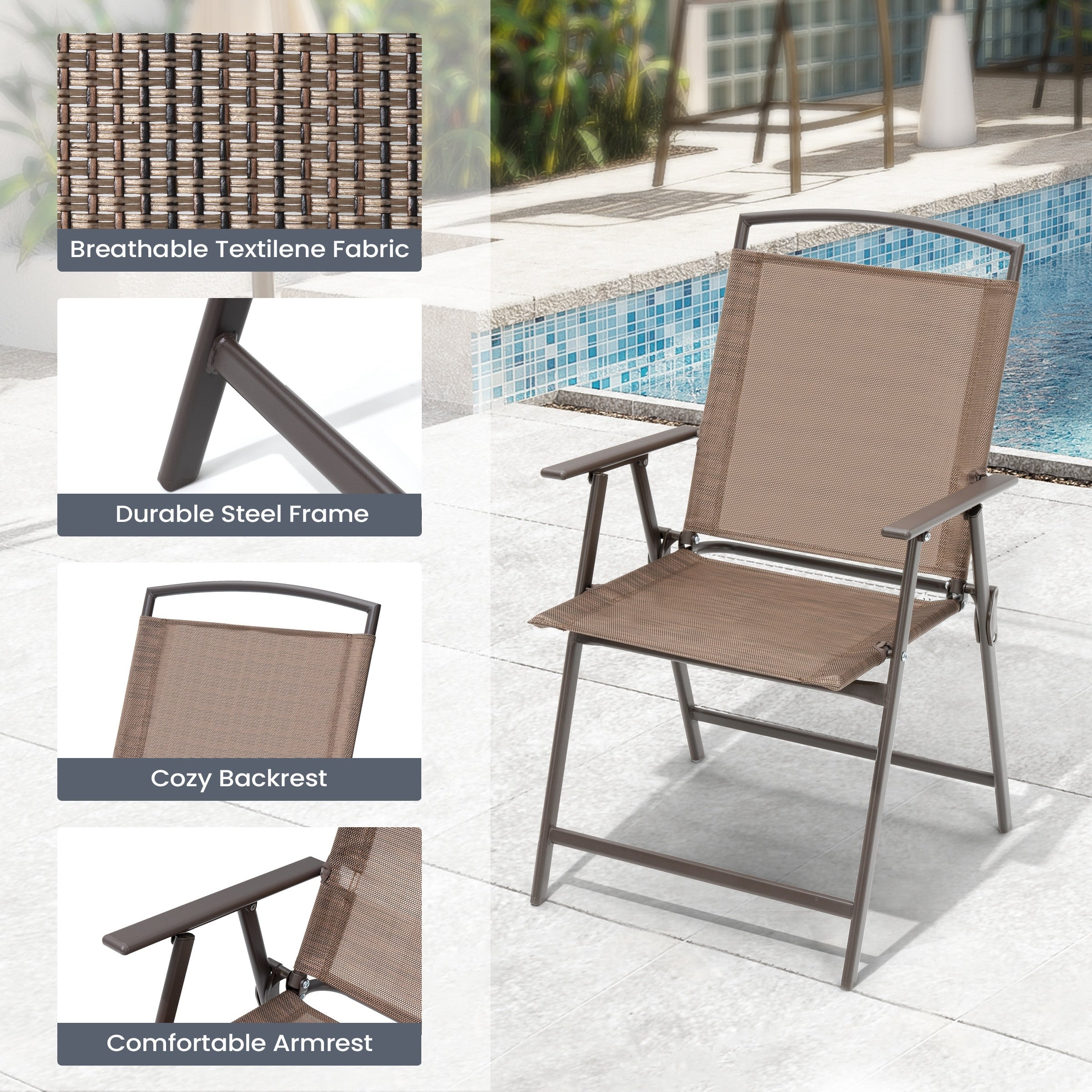 Ensemble de patio Pellebant 6 pièces avec table, parasol et 4 chaises pliantes - 22,4 L x 26,8 P x 34,4 H