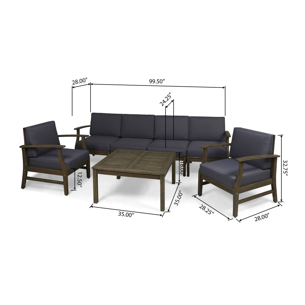 Ensemble de conversation d'extérieur 7 pièces en bois d'acacia Perla par Christopher Knight Home