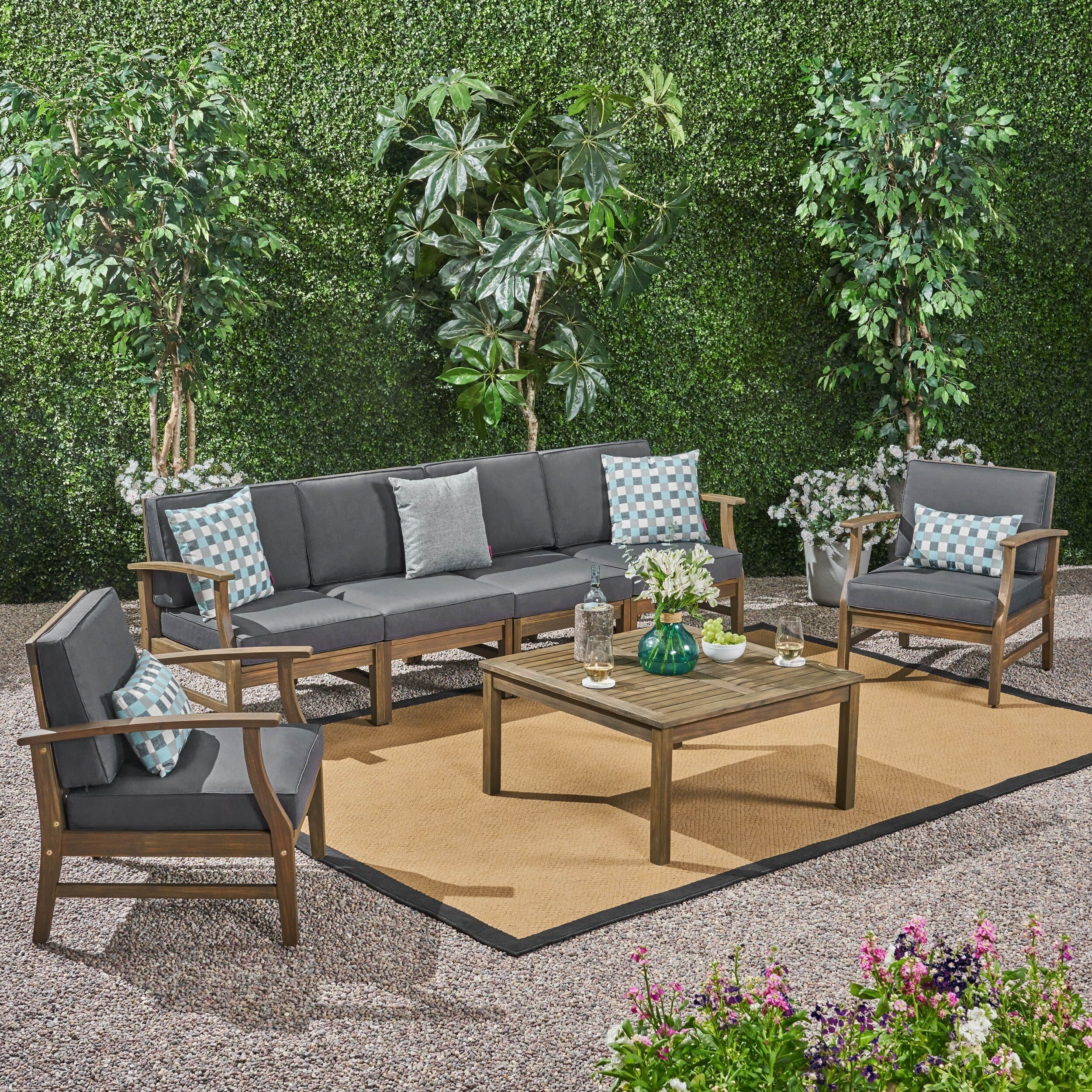 Ensemble de conversation d'extérieur 7 pièces en bois d'acacia Perla par Christopher Knight Home
