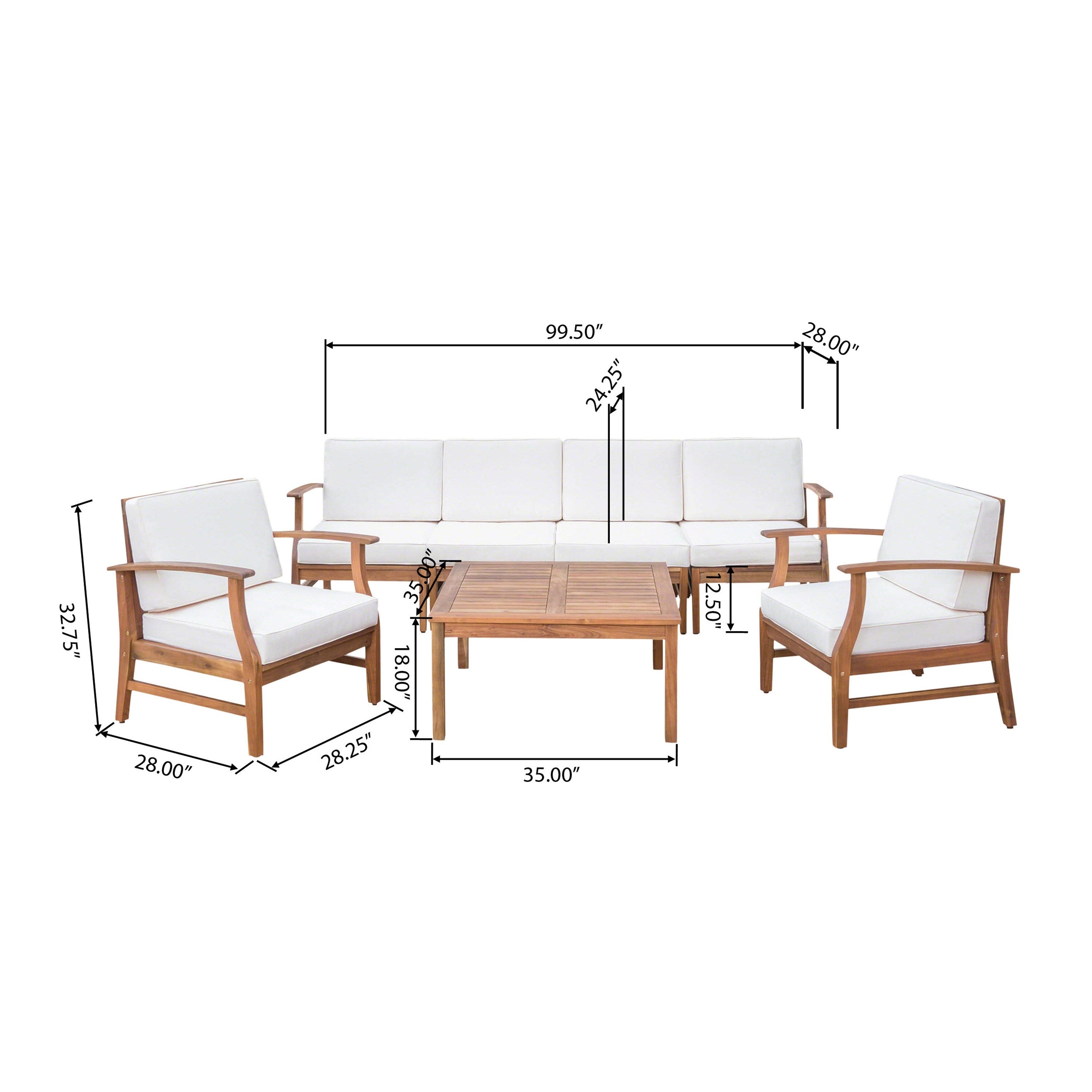 Ensemble de conversation d'extérieur 7 pièces en bois d'acacia Perla par Christopher Knight Home