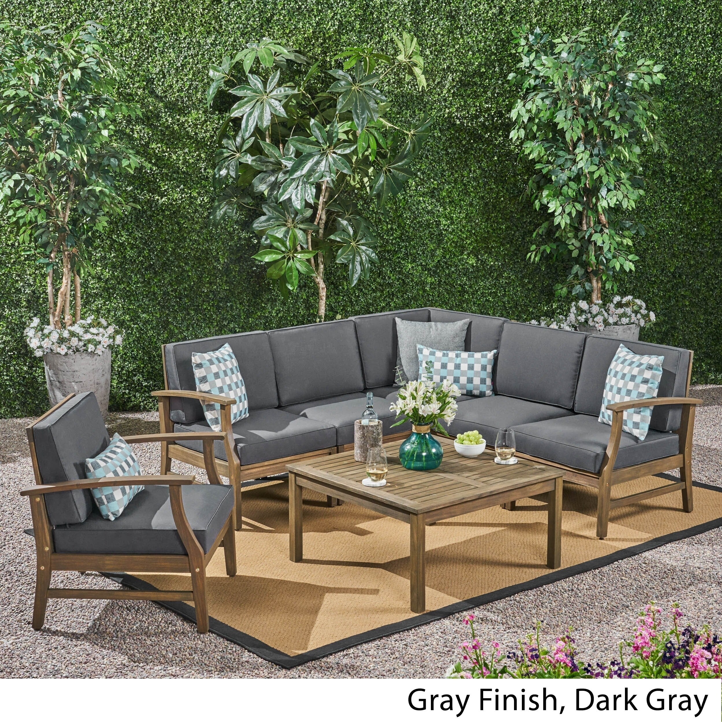 Ensemble de canapés d'extérieur Perla 7 pièces en bois d'acacia avec coussin par Christopher Knight Home