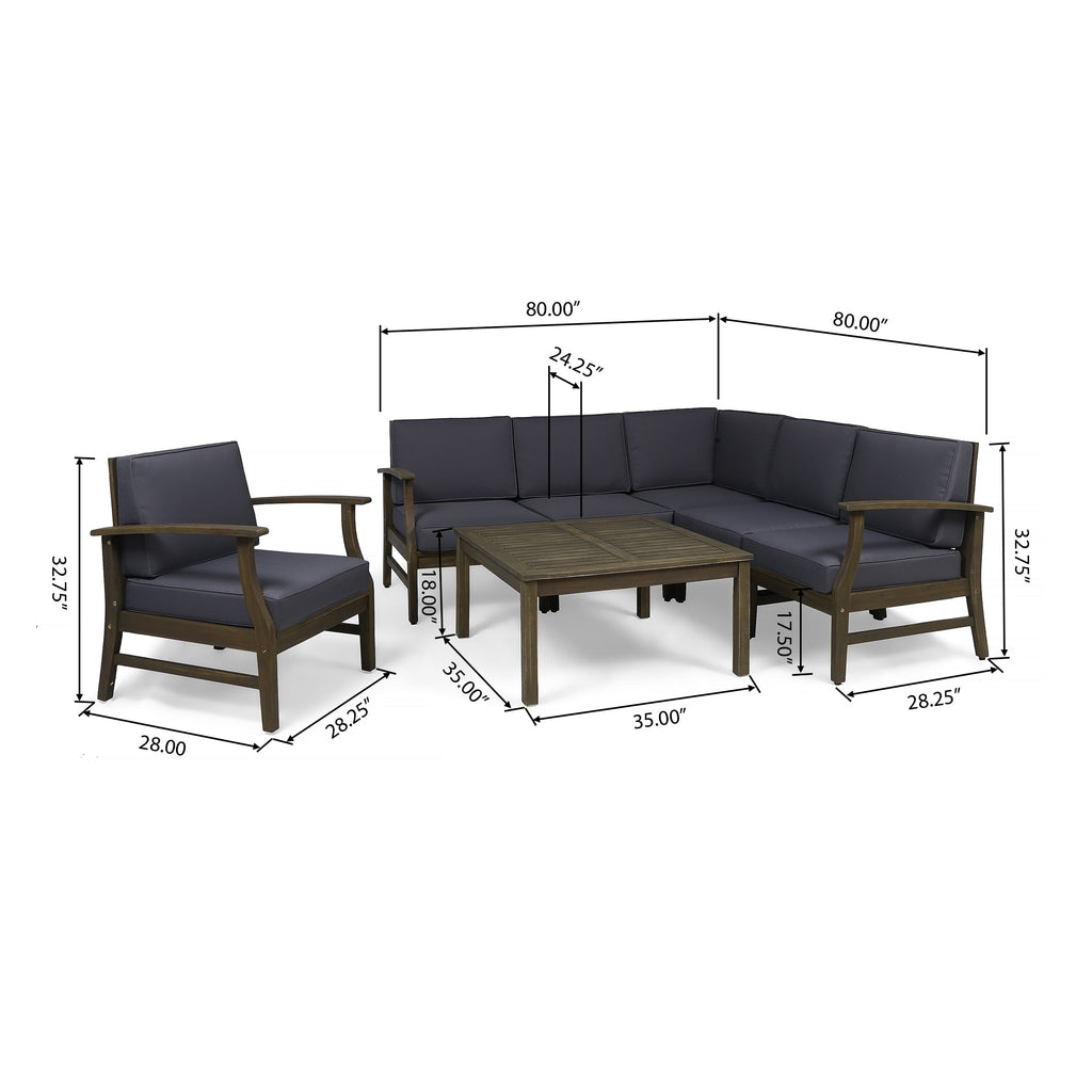 Ensemble de canapés d'extérieur Perla 7 pièces en bois d'acacia avec coussin par Christopher Knight Home