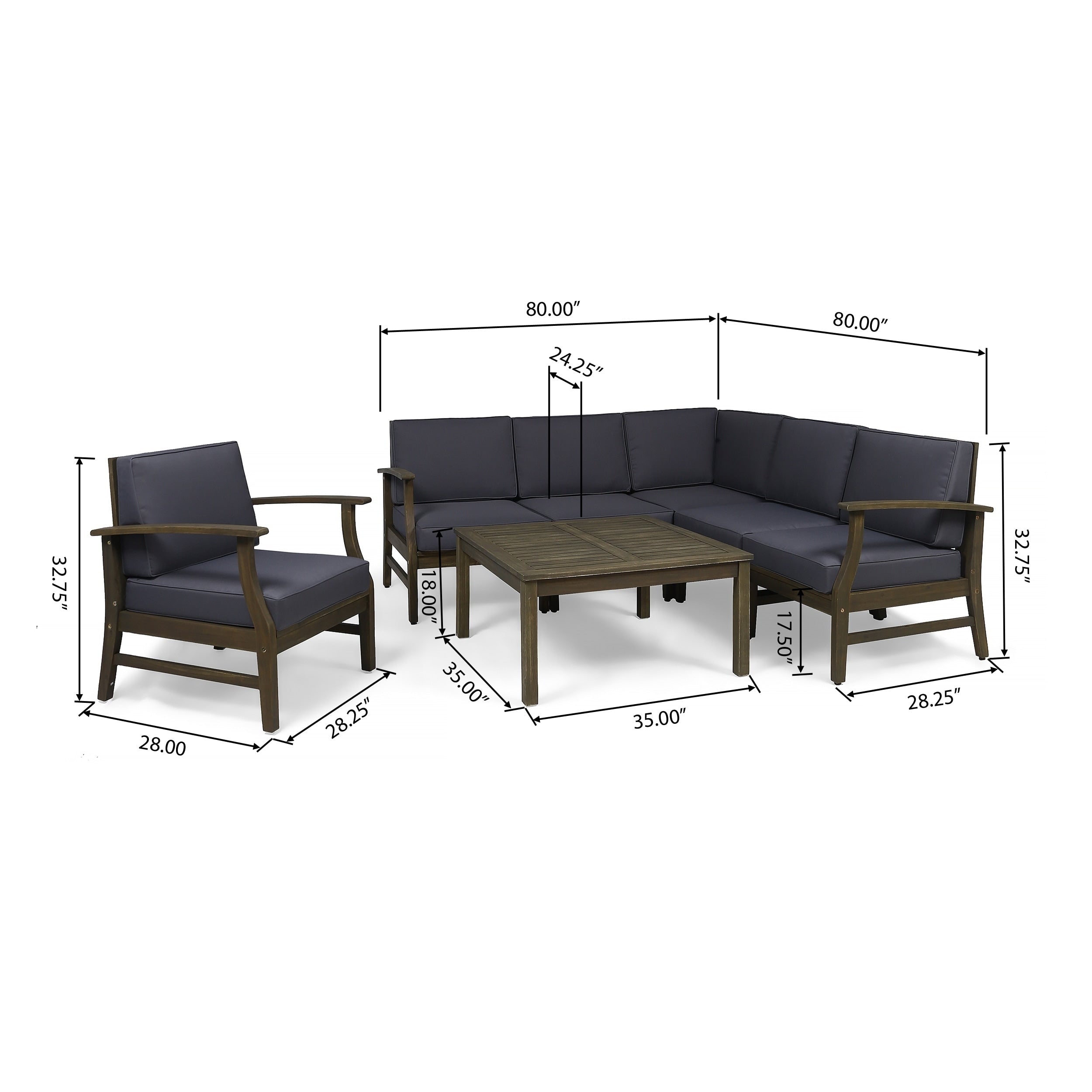 Ensemble de canapés d'extérieur Perla 7 pièces en bois d'acacia avec coussin par Christopher Knight Home