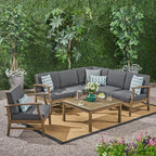 Ensemble de canapés d'extérieur Perla 7 pièces en bois d'acacia avec coussin par Christopher Knight Home