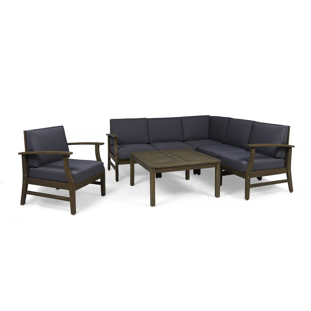 Ensemble de canapés d'extérieur Perla 7 pièces en bois d'acacia avec coussin par Christopher Knight Home