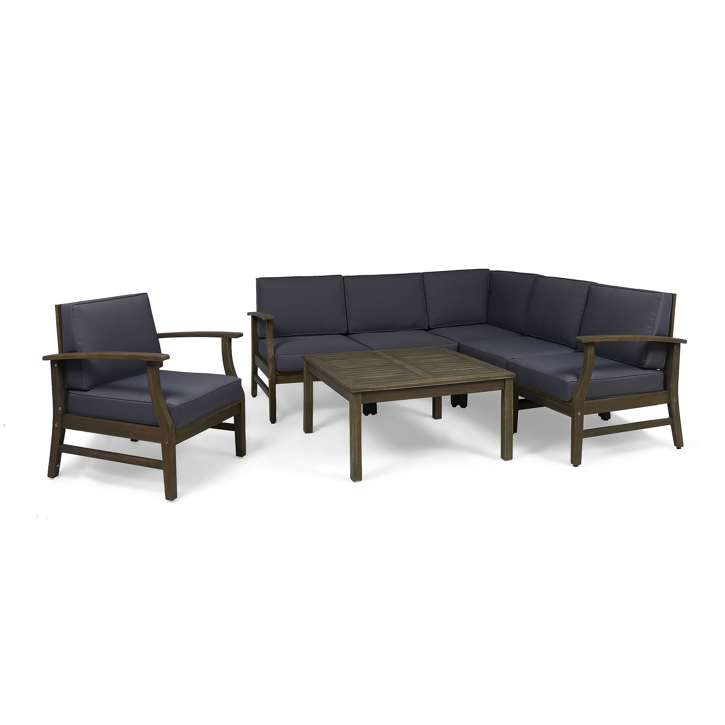 Ensemble de canapés d'extérieur Perla 7 pièces en bois d'acacia avec coussin par Christopher Knight Home