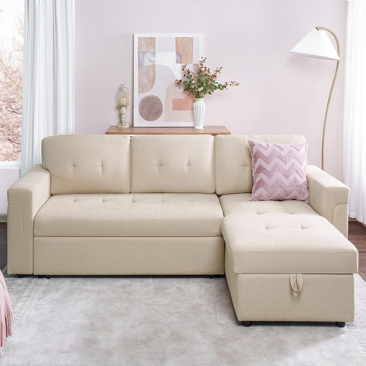 Canapé sectionnel réversible avec lit gigogne, méridienne avec rangement dissimulé, pieds durables,