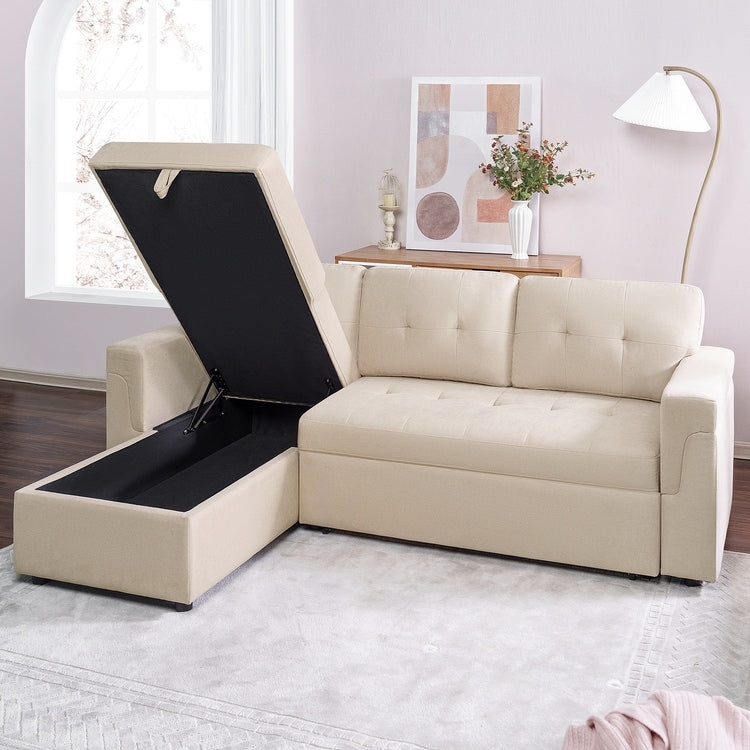 Canapé sectionnel réversible avec lit gigogne, méridienne avec rangement dissimulé, pieds durables,