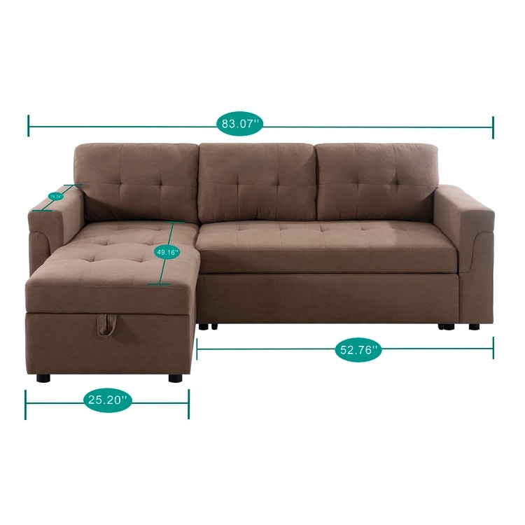 Canapé sectionnel réversible avec lit gigogne, méridienne avec rangement dissimulé, pieds durables,