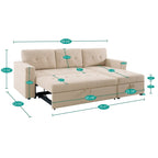Canapé sectionnel réversible avec lit gigogne, méridienne avec rangement dissimulé, pieds durables,